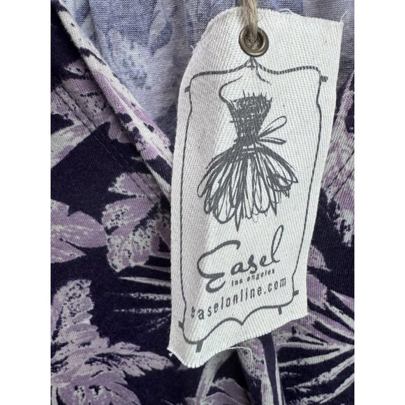 Easel Women's Get Tropical Purple Floral Tie Side Shirt Size Large NWT - Picture 6 of 11